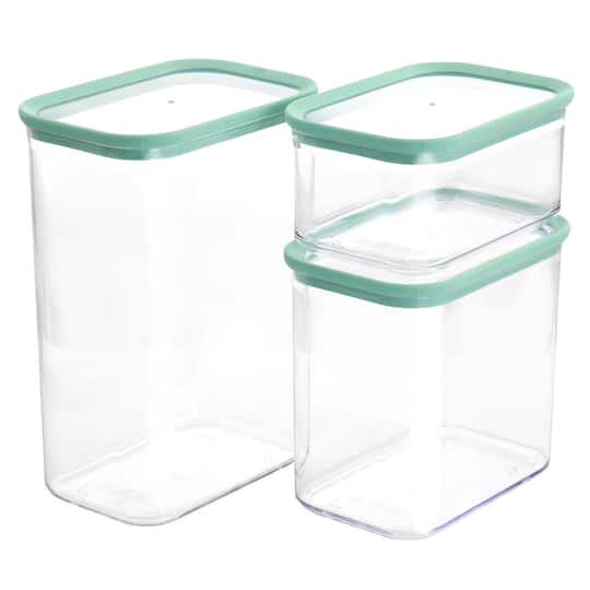 Martha Stewart; Martha Stewart Mint Green Rectangular Plastic Stackable Container Set; Category:Food Storage; Image:1